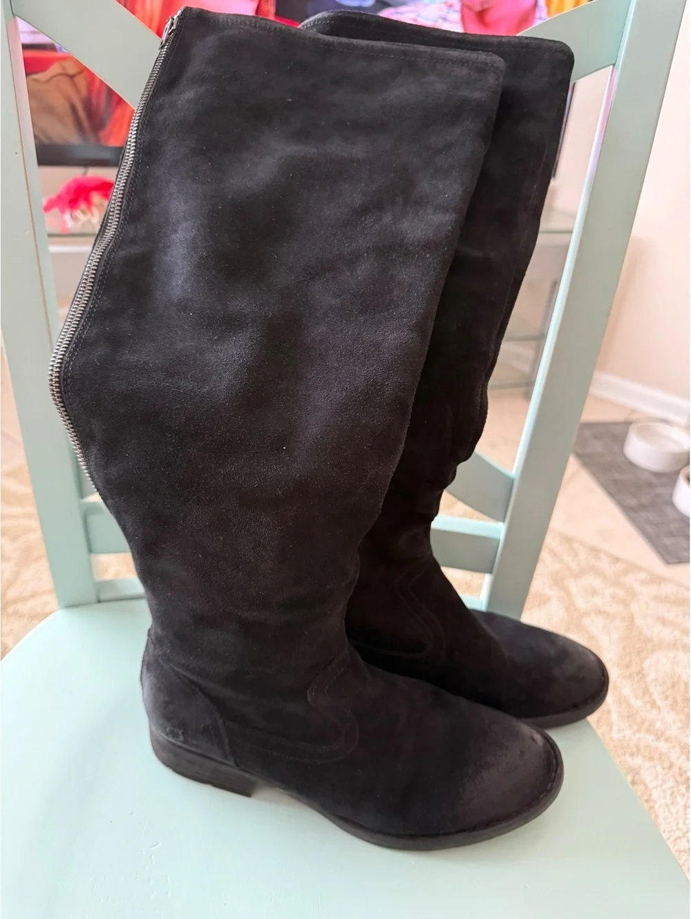 Born Black Suede Knee-High Boots with Back Zipper